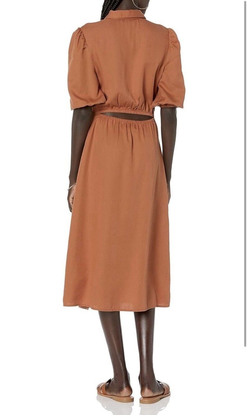 The Drop Ellen Midi Button Up Shirt Dress Puff Sleeve Auburn Size Small NWT - Picture 3 of 6